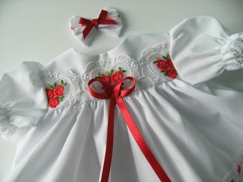 Red white dress hair bow - white, &